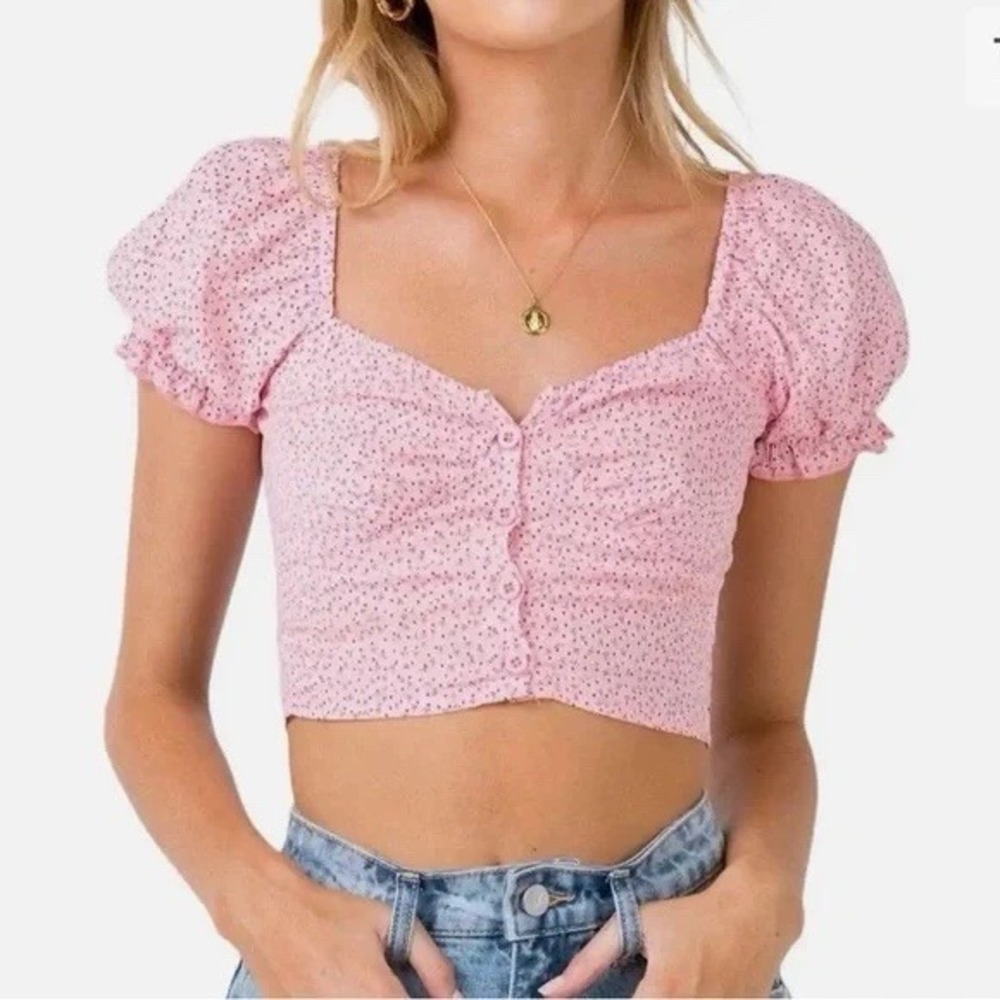 Princess Polly puff sleeve floral‎ Y2k Retro crop top Cottagecore Fairy size 2